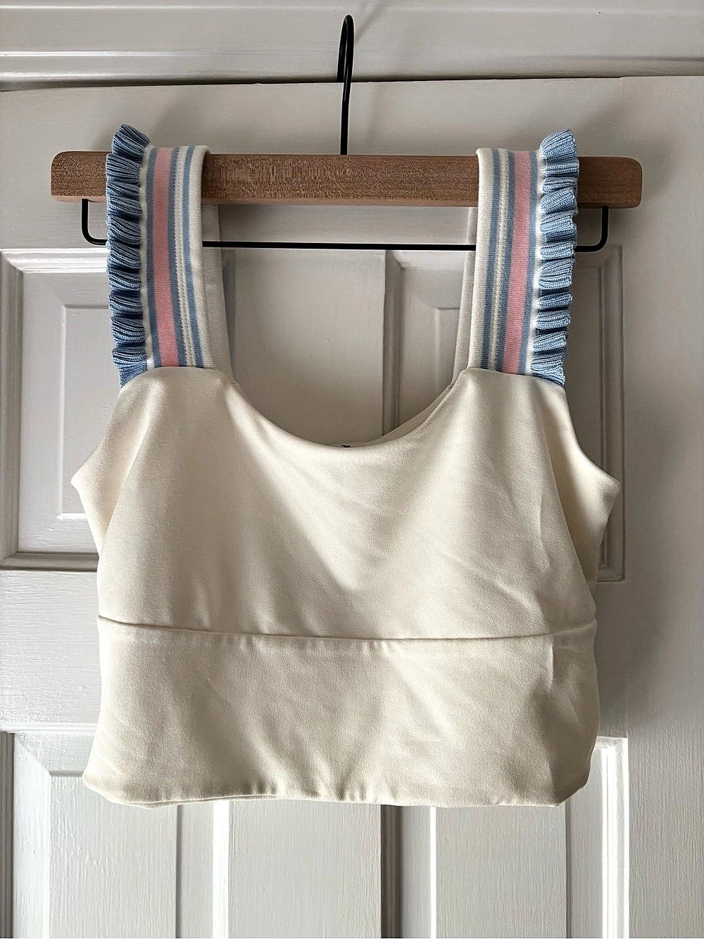 Striped Strap Crop Top in Cream & Blue